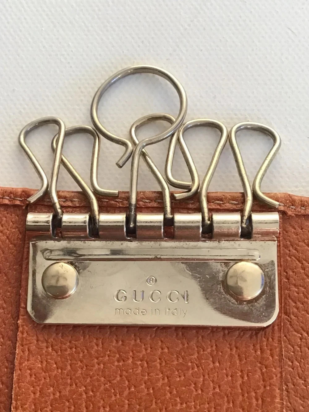 Gucci GG Canvas Key Case Brown Monogram Leather Trim 6 Hook Holder